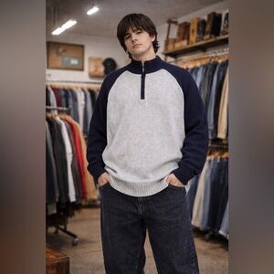 Nautica Jeans Co 1/4 Zip Knit Sweater XL | Nautical‎ Core Grandpa Coastal